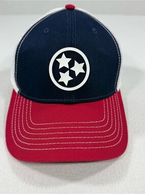 Nashville Tennessee Tri-Star Trucker Hat Snapback Cap Red White And Blue TN flag